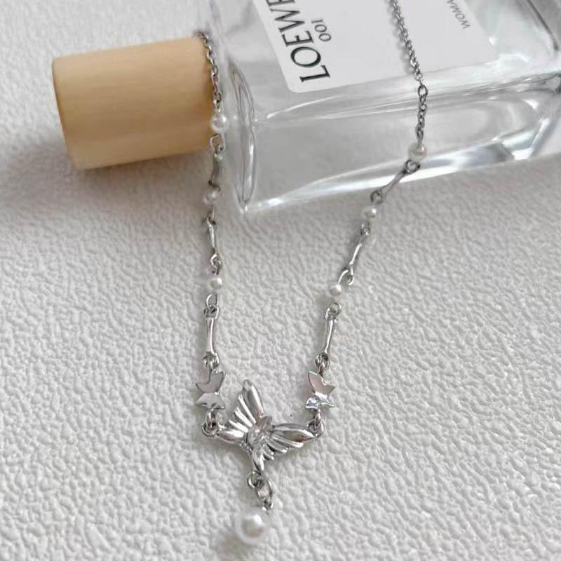 French Tassel Pearl Pendant Butterfly Necklace Women's Niche Light Luxury High-end Design Accessories Sweet Collarbone Chain