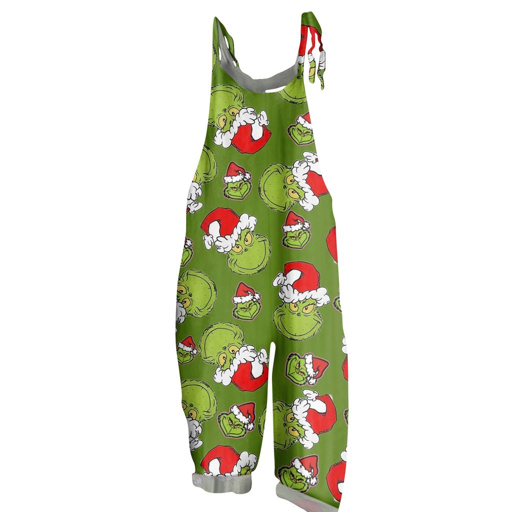 Women's Casual Loose Jumpsuit Christmas Print Wide Leg Jumpsuit Sleeveless With Pockets