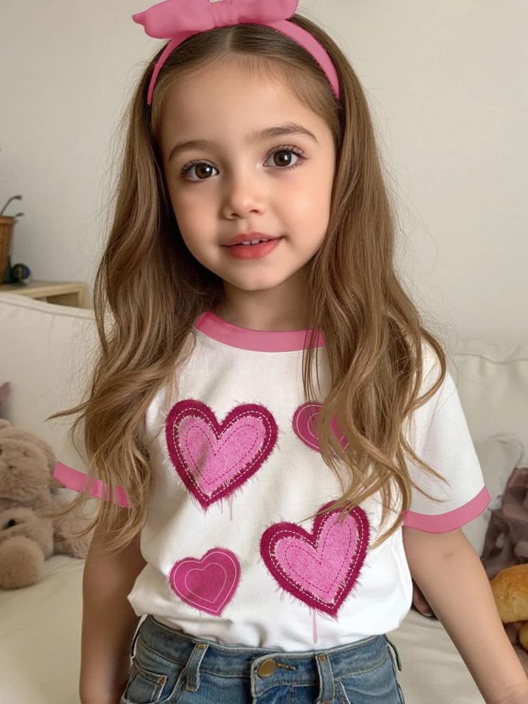 Girls T-Shirts Strawberry Sequin 3D Printed Summer Short Sleeve Tee Stripe Round Neck Loose Tops Streetwear Children's Clothing