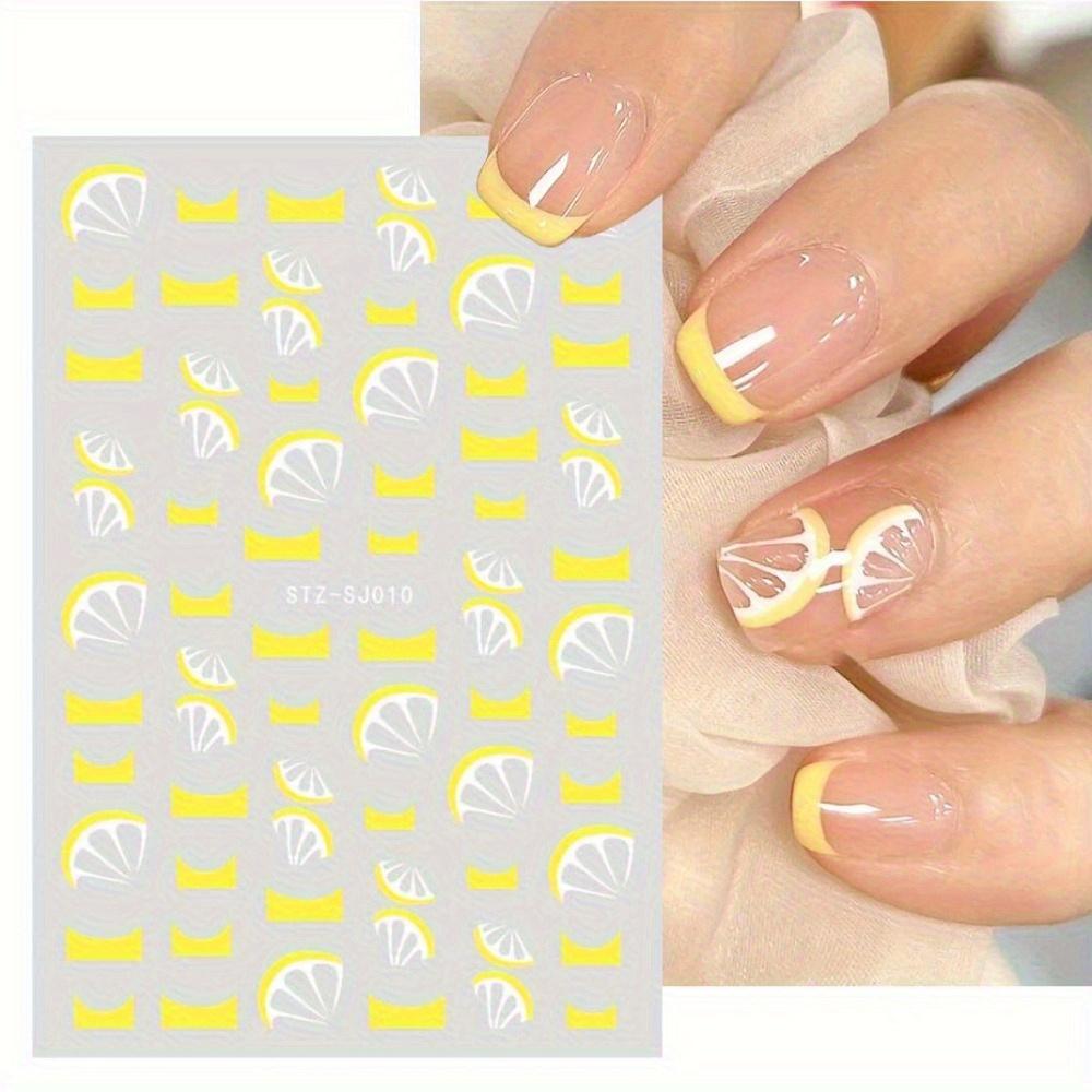 1pc Summer Lemon Nail Stickers - 3D Adhesive Fruit Design Decals for DIY Manicure, Nail Art Yellow & White Lemon Slice Pattern DIY Nail Art |