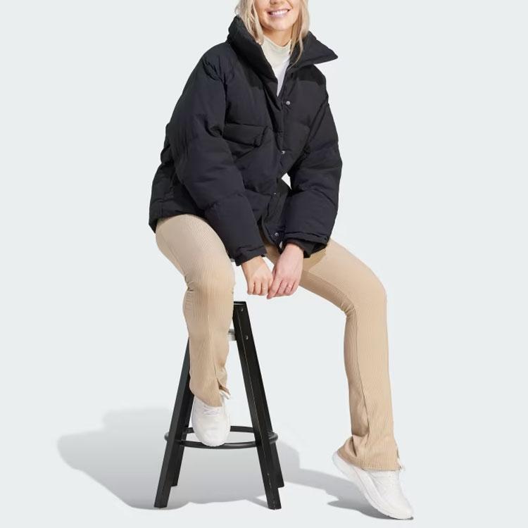 Adidas Big Baffle Puffer Jacket With Stand Collar And Logo Women Outerwear Black IK3166