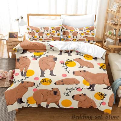 2023 Kawaii Capybaras Bettwäscheset Einzelbett Twin Full Queen King Size Bettset Aldult Kinder Schlafzimmer Bettbezug Sets 3D Bettdecken-Set
