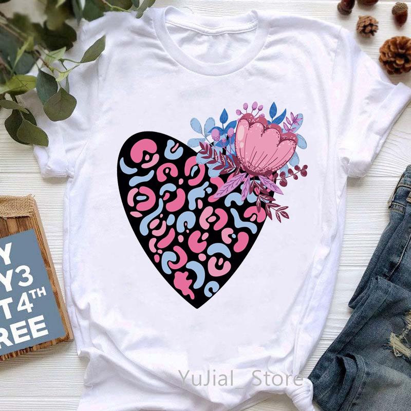 2025 Leopard Love Print T-Shirt Women Summer Fashion Tshirt Femme Harajuku Kawaii Clothes White Casual T Shirt Female