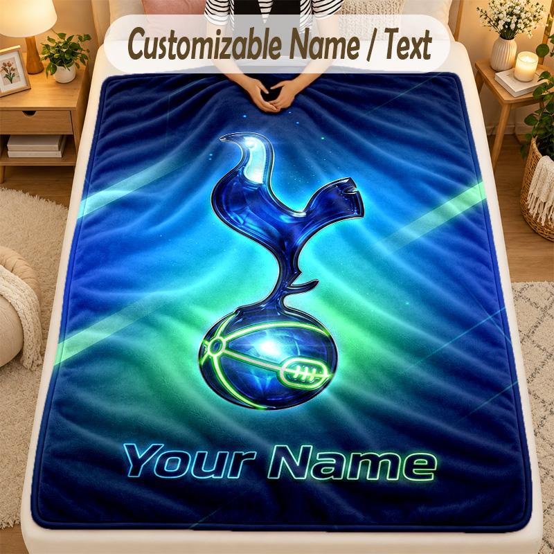 Flannel BlanketTottenham Hotspur FC Custom Name Text Personalized Soft Warm Throw Blanket Home Decor Gift