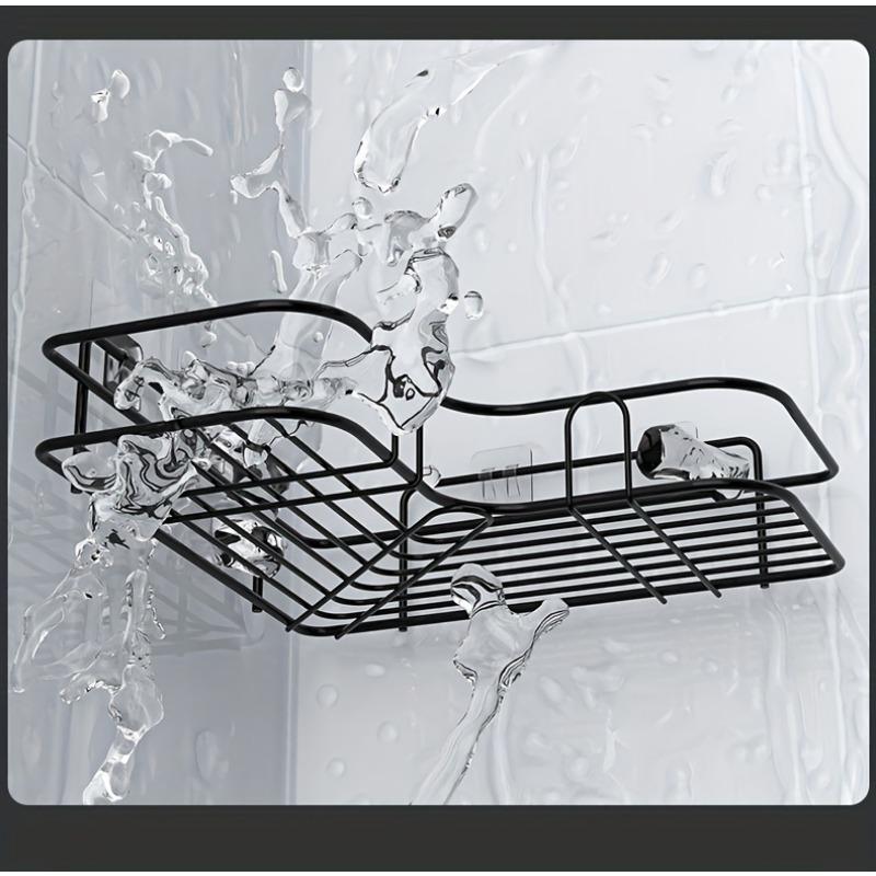 1PCS + 2 Double Hook Patch No Punching Corner Rack, Bathroom Rack, Wall Mounted Bathroom Shampoo Lotion Cosmetics Storage Rack