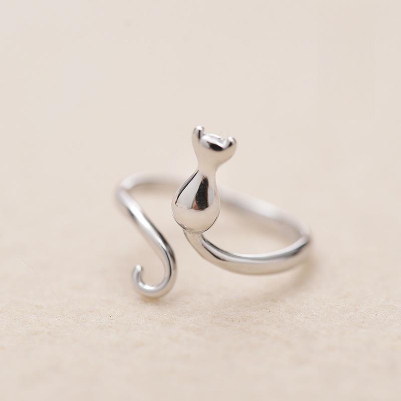 Simple Cute Cat Shaped Open Ring Chic Copper Color Adjustable Ring For Women Lovely Daily Wear Jewelry