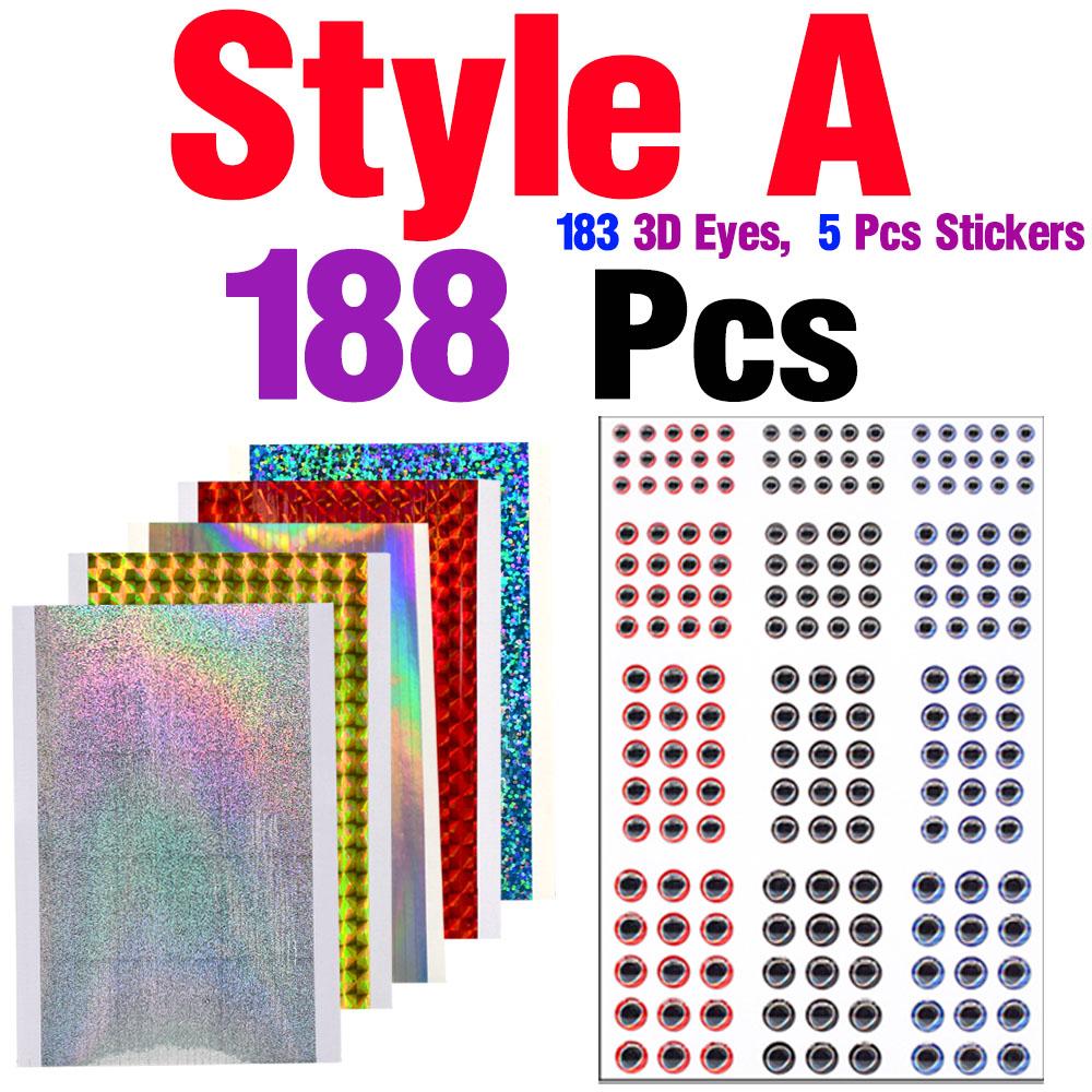 5Pcs/6Pcs Holographic Adhesive Film Sticker Flash Tape with 183Pcs 3D Fishing Lure Eyes Repair Kit DIY Making Fly Tying Fishing