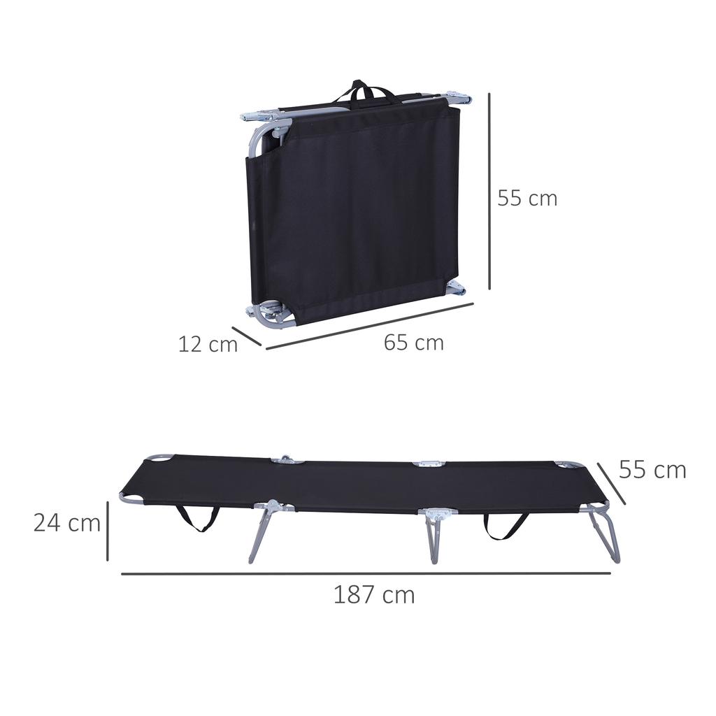 Sun Lounger Foldable Adjustable Backrest Stainless Steel Metal Frame 187 X 55 X 24 Black