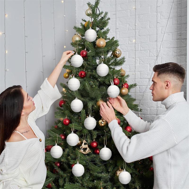 9PC/Set Foam Window Decoration Linen Rope Xmas Tree Christmas Ball Ornaments Home Decor Hanging Decorations Farmhouse