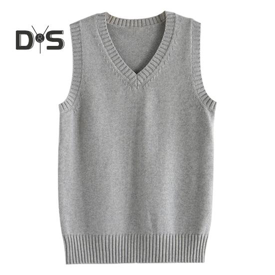 

Женский вязаный жилет с V-образным вырезом без рукавов с ребристым краем однотонный жилет топы осень-зима свободный трикотаж XL светло-серый