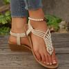 2025 Plus Size Summer Women's Thong Sandals Outdoor Narrow Band Weave Elastic Band Wedges Sandals for Casual Daily Rome Shoes