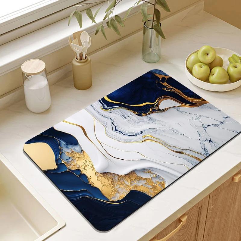 Marble Kitchen Dish Drainer Mat Antiskid Draining Mat Coffee Maker Drain Pad Quick Dry Tableware Mat Kitchen Absorbent Placemat