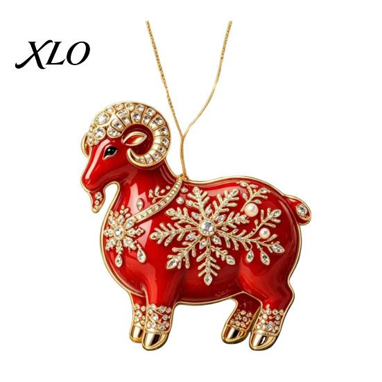 Durable Hanging Collection Acrylic Goat Christmas Tree Pendant, Decorative Ornament with Xmas Pendant Rhinestone, Golden Cord for New Year Party