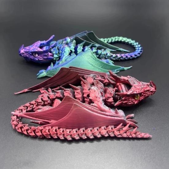 3D Printed Flying Dragon Figurine Movable Joints Winged Dragon Figure Articulated Dragon Model Fidget Toy Desktop Decoration Ornament