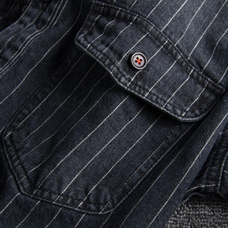 Camicia a maniche lunghe da uomo autunno e inverno, spessa, retrò britannica, a righe, marea lunga