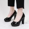 Four Seasons Dress Work Women's Shoes Large Size Black High Heels Etiquette Round Head Thick Heel Professional Shoes 10cm (New)