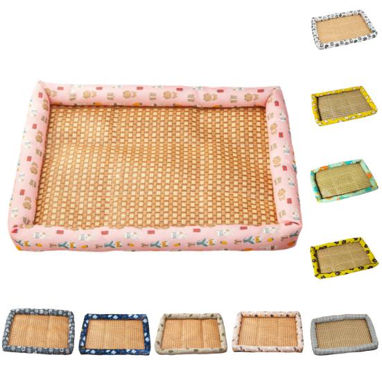 Pet Cooling Mat Summer Cooling Dog Bed Mat Washable Cooling Rattan Mat with Raised Edge Non-slip Bottom for Cats And Dogs