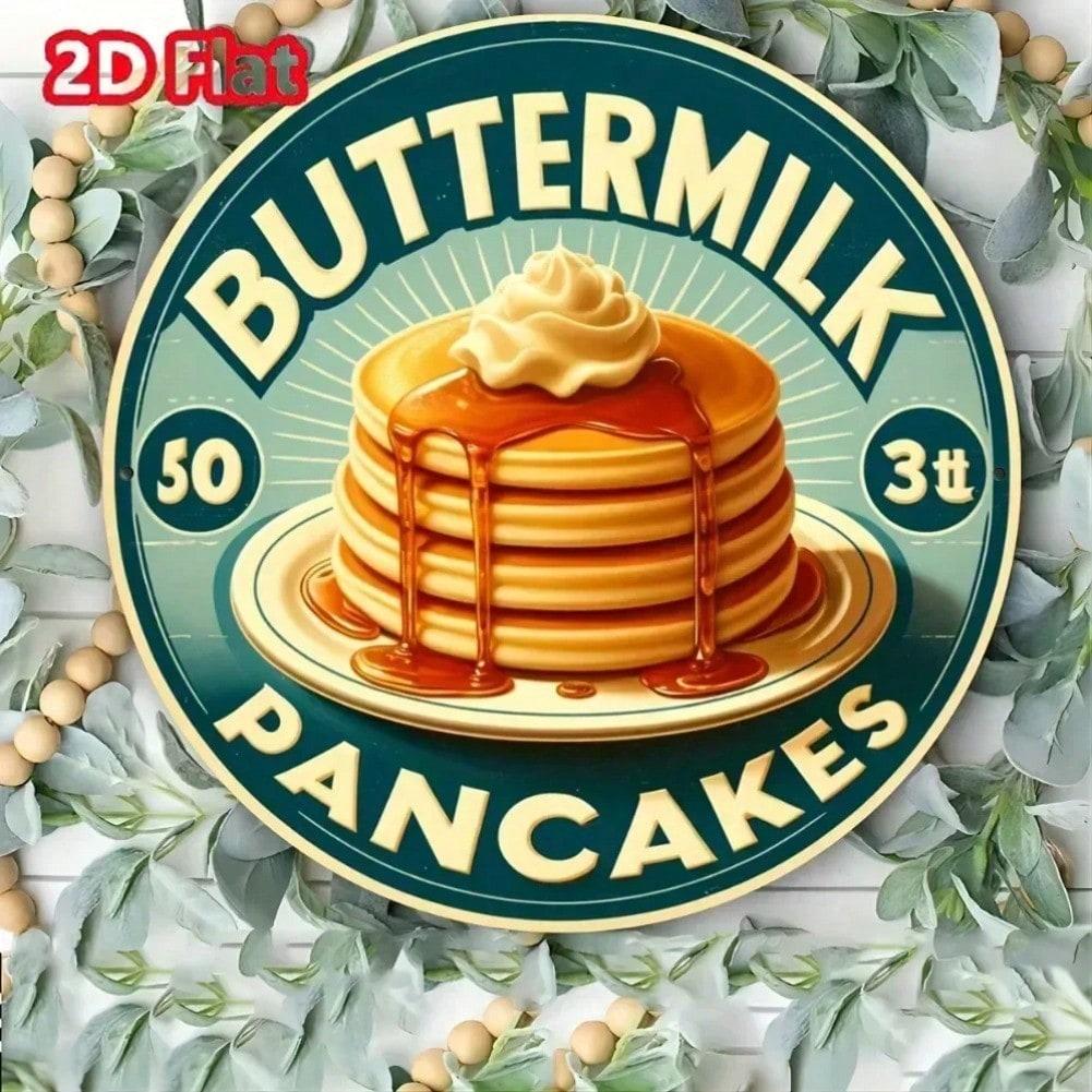 Vintage Aluminum Pancakes Sign Round Metal Tin Plate Retro Wall Art Decoration
