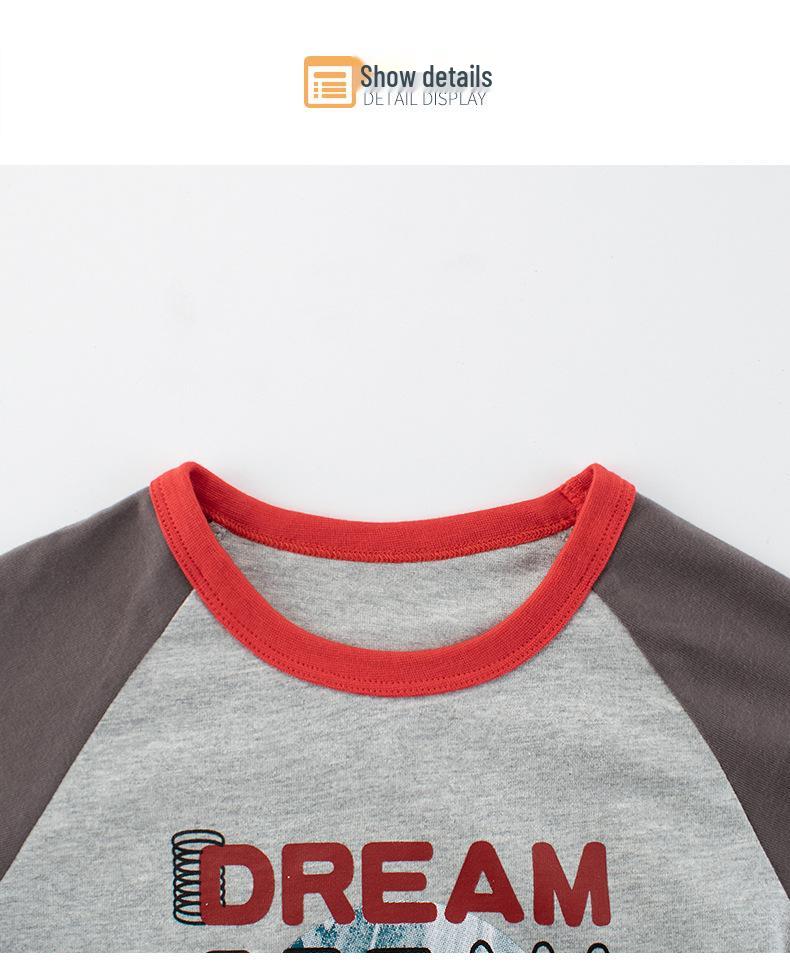 27kids Boys' Korean Style Cartoon Long Sleeve T-Shirt - Autumn Spliced Sleeve Baby Base Layer
