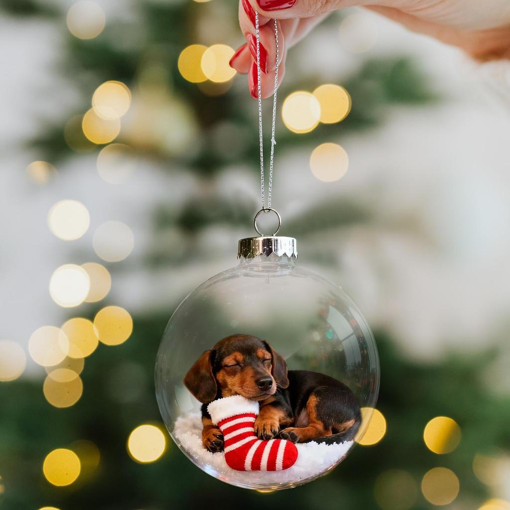 Christmas Ball Ornaments Shatterproof Hangable Decoration Transparent Dog Balls For Tree For Shopping Mall Bedroom Window Store