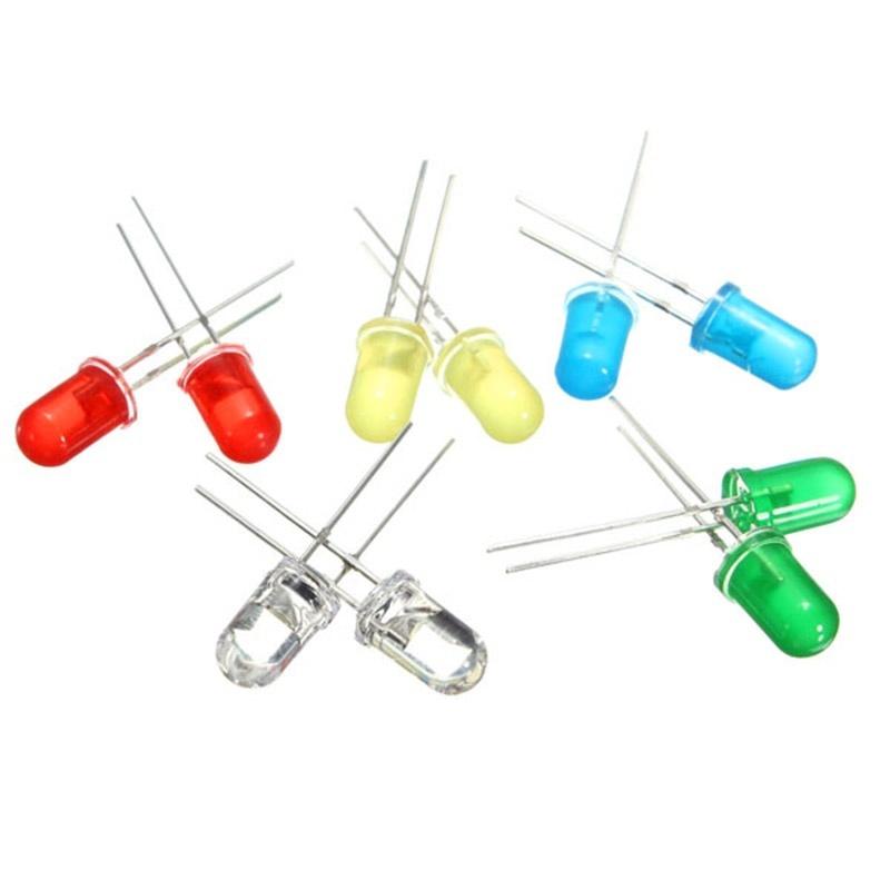 New 200Pcs  5mm LED Light White Yellow Red Blue Green Assortment Diodes Kit