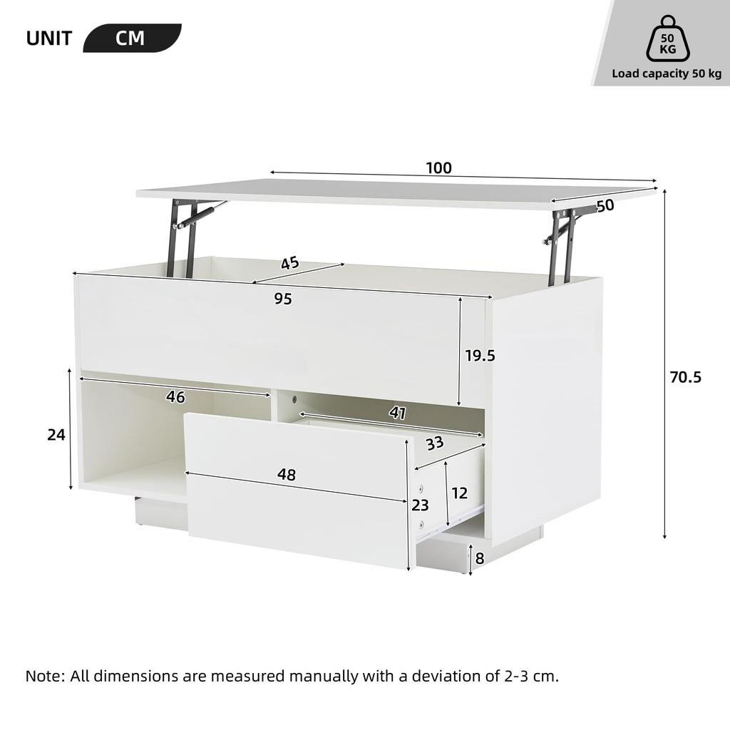 Couchtisch, Wohnzimmertisch Kaffeetisch Schubladen, offener versteckter Stauraum, Sofatisch aus Holz, Beistelltisch Wohnzimmer, Büro, Weiß