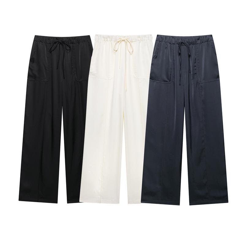 Satin Solid Color Silk Halter Neck Top + Wide Leg Pants - New European American Arrival