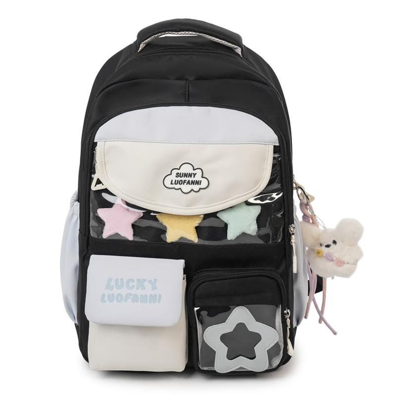 Color Block Backpack Junior High School Student Schoolbag Women s Lightweight Backpack
