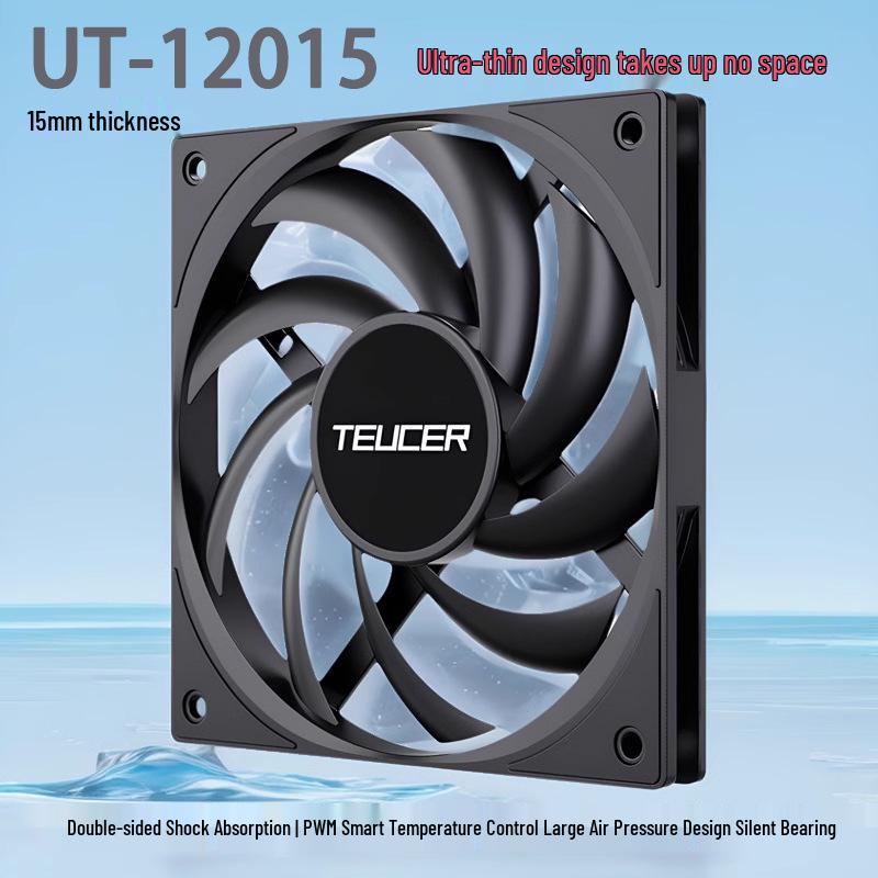 TEUCER 12015 15mm Leiser Schwarzer Desktop-PC-Lüfter mit Temperaturregelung