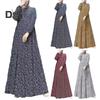 Women Maxi Dress O Neck Long Sleeve Loose A Line Big Hem Dot Print Vintage Soft Patchwork Dubai Turkey Abaya Long Robe Dress