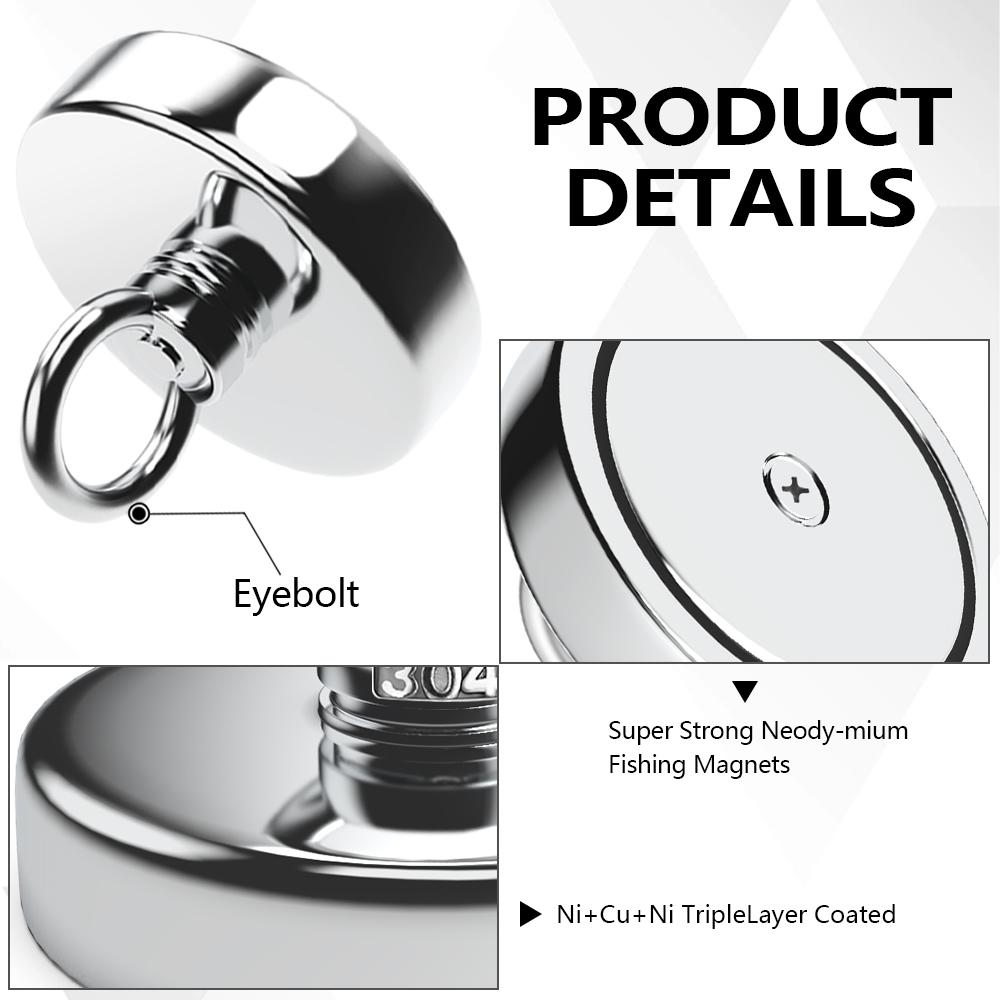 D16-D90mm Super Strong Neodymium Fishing Hook N52 Heavy Duty Magnet Neodymium Magnet with Countersunk Hole Eyebolt