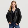 Ta Tu Women's Loose-fit Stand Collar Short PU Leather Jacket
