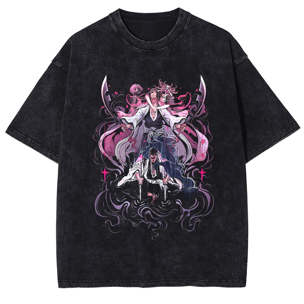 BLEACH T Shirt Manga Kurosaki Ichigo Print Tshirt Men Unisex Clothes Vintage Washed Streetwear Short Sleeve Cotton Tee Shirt