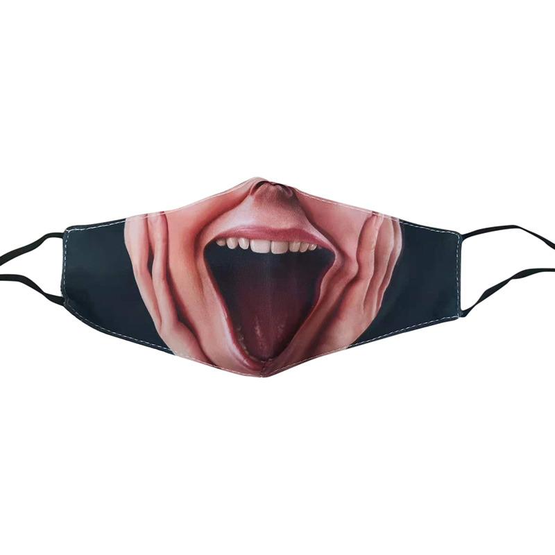 Unisex 3D Smile Print Face Mask With Pocket Funny Mouth Scarf For Adult Women Outdoor Party Cosplay Protective Face Cover