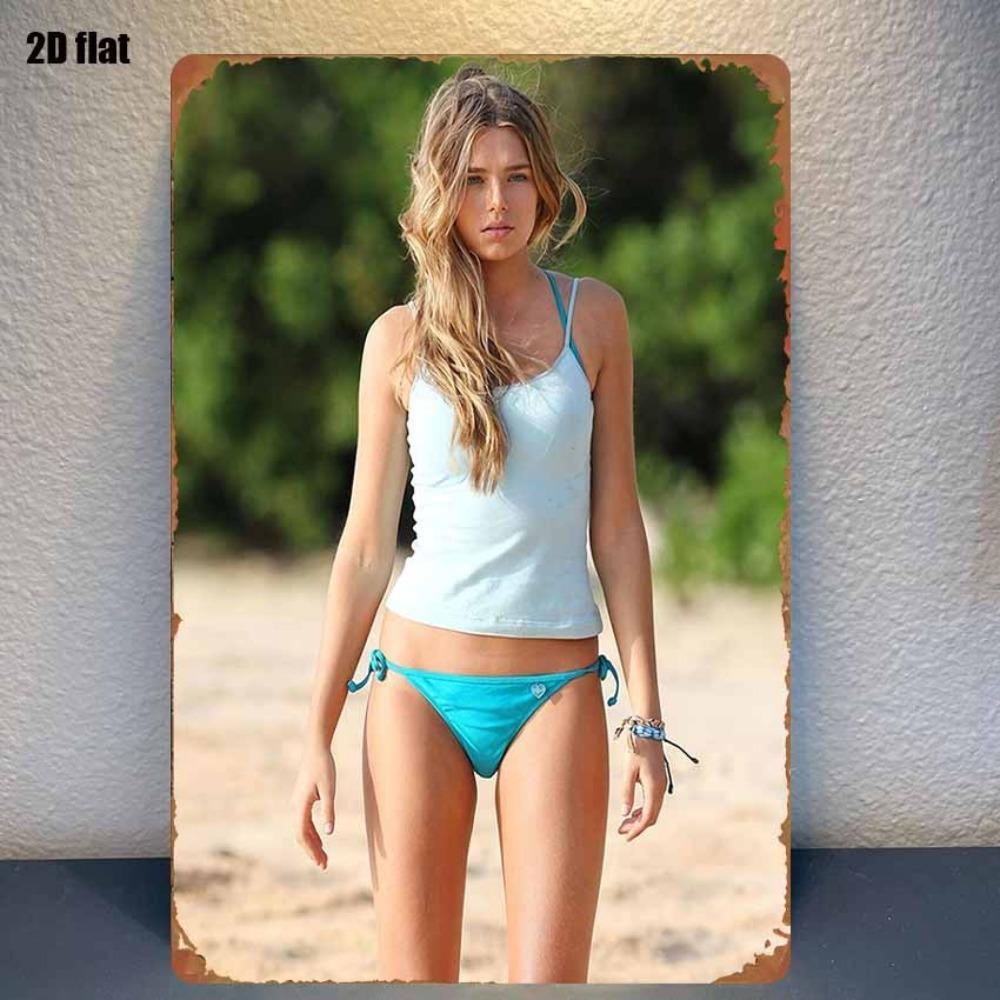 

D Vintage Blue Bikini Girl Metal Tin Sign for Beach Bar Garden Wall Decor 20x30cm（7.8x11.8inch）