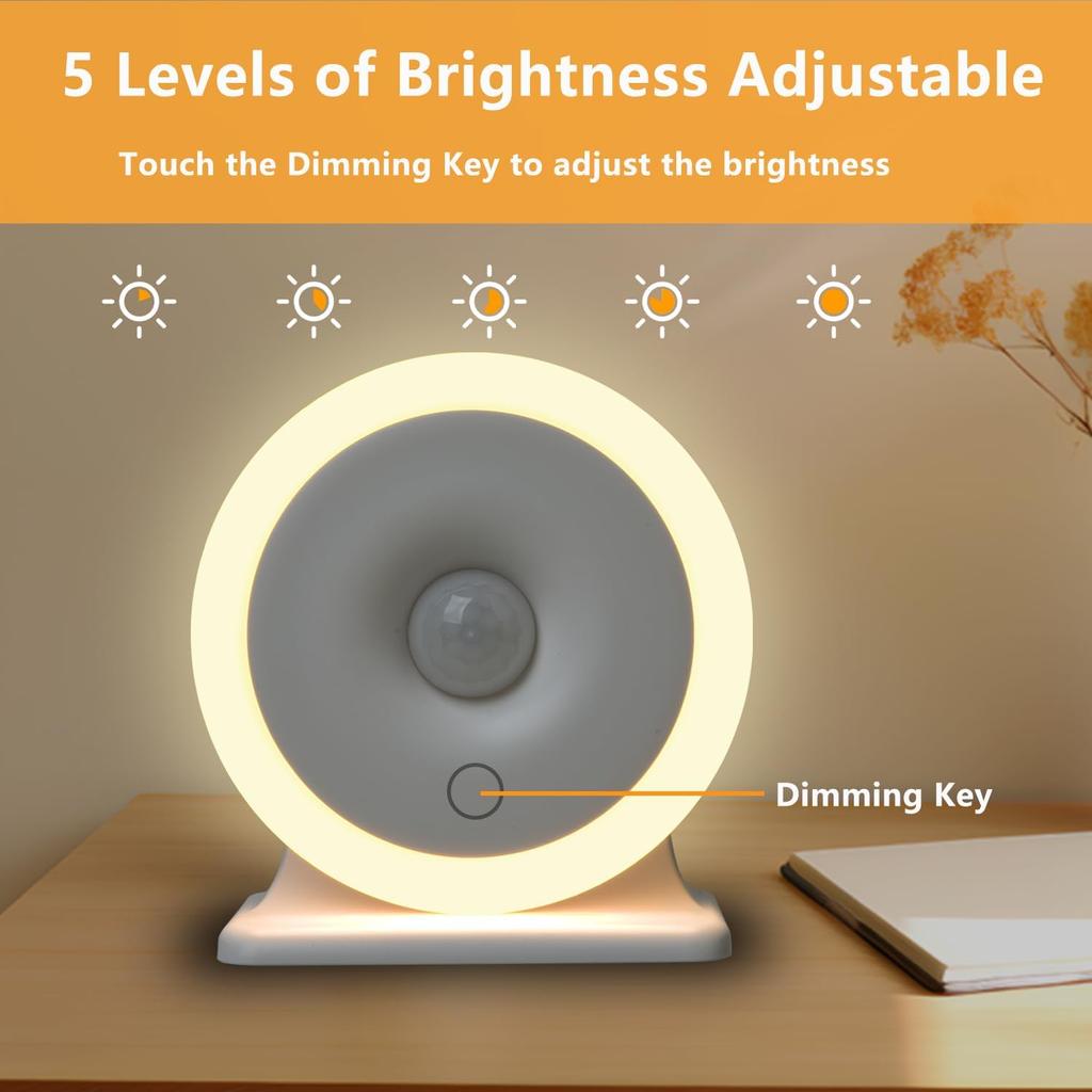 WADERA Motion Sensor Night Light, Rechargeable Motion-Activated Night Light | Warm Light, Cordless 2000mAh Battery Operated, Stick On