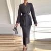 2025 Winter Women's V-Neck Sweater & Midi Skirt Set - European & American Style