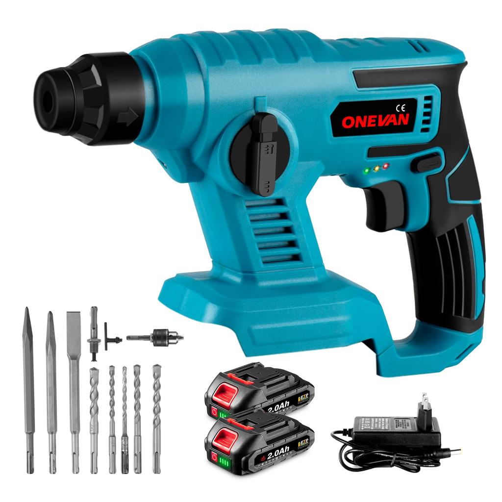 ONEVAN Cordless Hammer Compatible with Makita 18V Hammer Brushless Variable for Drilling and Chiseling and Wood Unit 2 Drill, Drills, Motor, Speed,