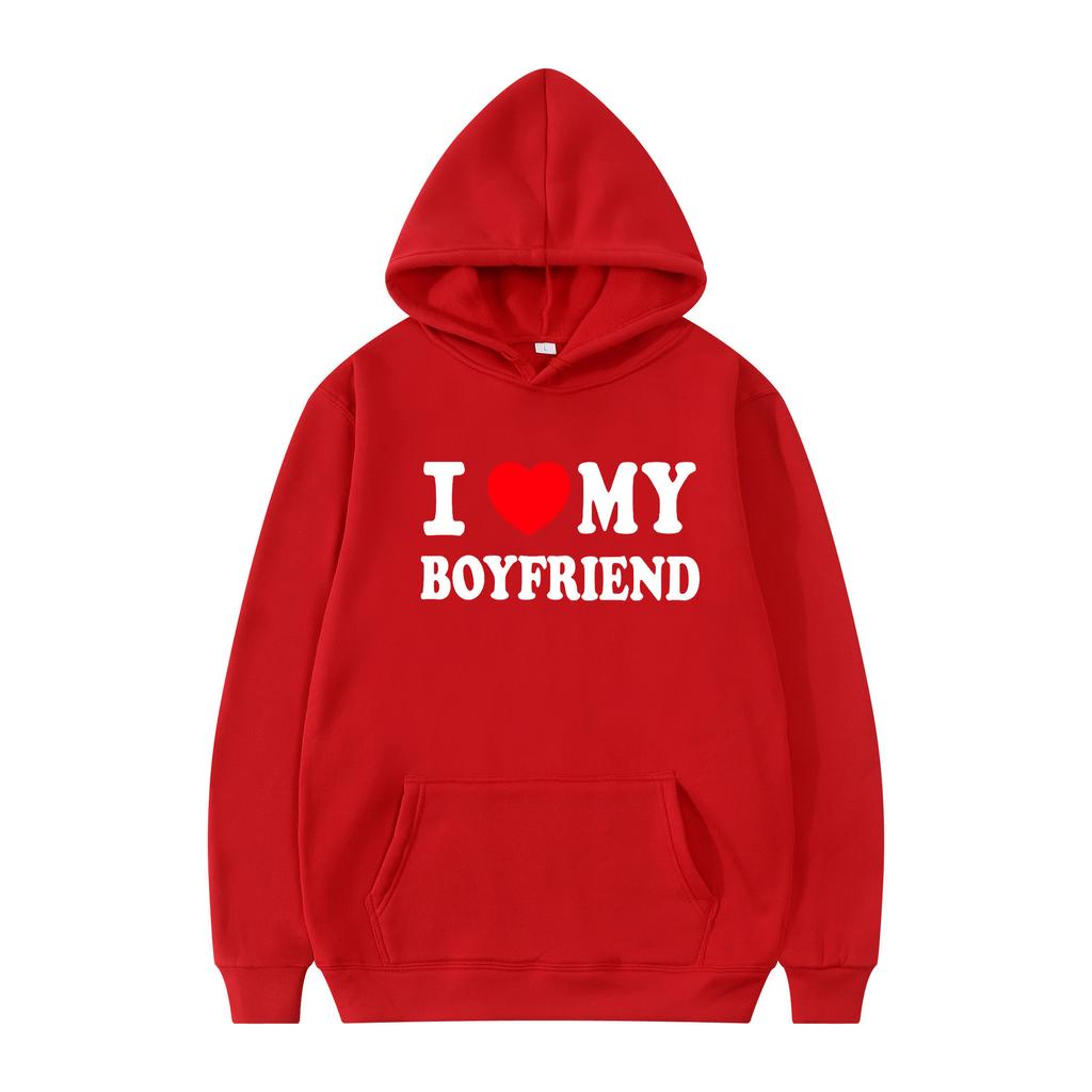 Valentine's Day I Love My Boyfriend Girlfriend Printed Hoodie Sweatshirt Unisex Pullover Long Sleeve Hooded
