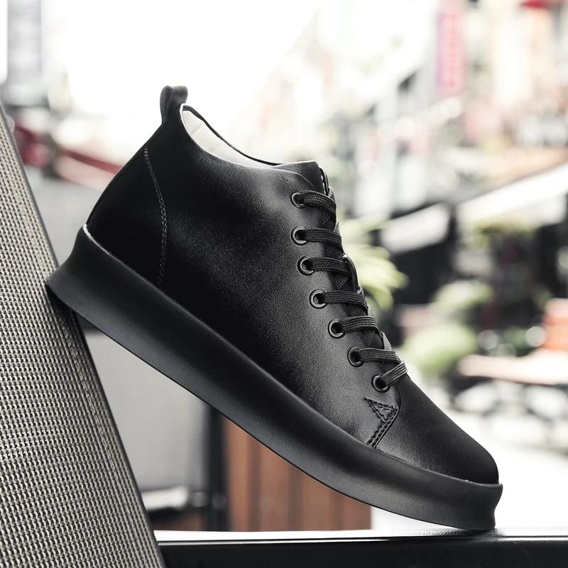 Fashion Lace-up Men's Shoes New Elevator Ankle Boots Men Casual Leather Male Outdoor Footwear Non-Slip Versatile Mens Sneakers