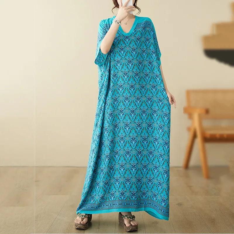 Oversized Dresses Summer Women Printing Loose Cotton Linen Long Dresses Large Hem Summer Women Long Dresses