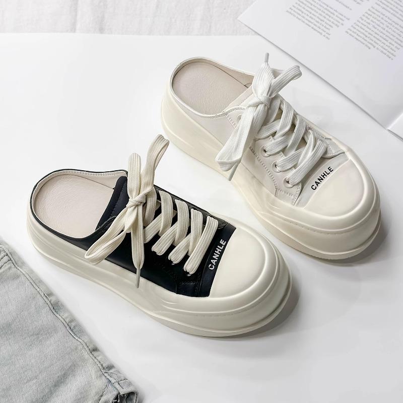 thick-soled leather bag head half slippers women's fashion outer wear summer new versatile small height-increasing muffin shoes