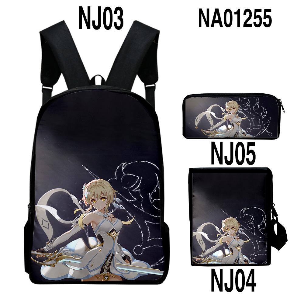 Classic Novelty Genshin Impact 3D Printed 3pcs/Set Pupil School Bags Laptop Daypack Backpack Inclined Shoulder Bag Pencil Case