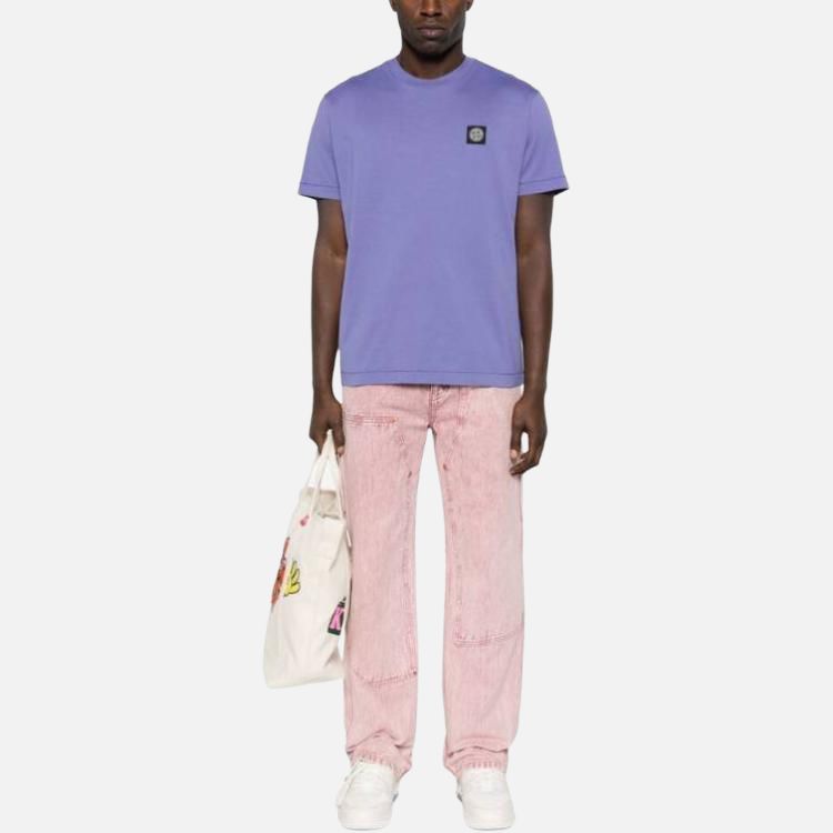 Stone Island Ss24 Solid Logo Patch Round Neck Short Sleeve T-Shirt Men Tops Grape-Purple 801524113-V0047