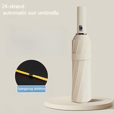 Ombrello completamente automatico a 12 stecche con colla nera, chiglia spessa e resistente, ombrello pieghevole a tre sezioni resistente ai raggi UV, 12 stecche