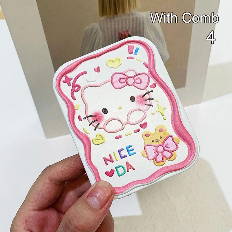 Sanrio Милый Розовый Hello Kitty Складное Зеркало-Ракушка Зеркало для Макияжа с Расческой Портативное Креативное Для Женщин Девочек Ручное Зеркало