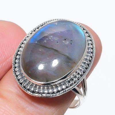 Natural Labradorite Gemstone Handmade 925 Solid Silver Jewelry Ring Size 9 G9U53