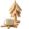4 Tripods and 1 Bracket Wooden Trivets for Hot Dishes Folding Tree Shape Black Walnut Table Mat Holders Heat Insulated Pad Set