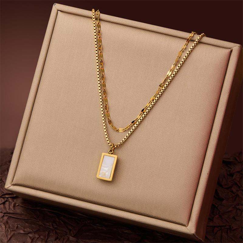 316L Stainless Steel New Fashion Jewelry Minimalism Embed Seashells 2-Layer Charm Chain Choker Necklaces Pendants For Women