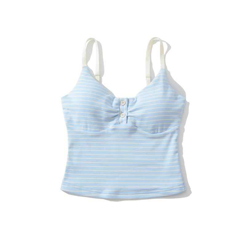 Korean Spicy Girl Striped Camisole: Spring/Summer Slimming Sleeveless Top with Chest Pads in Cotton